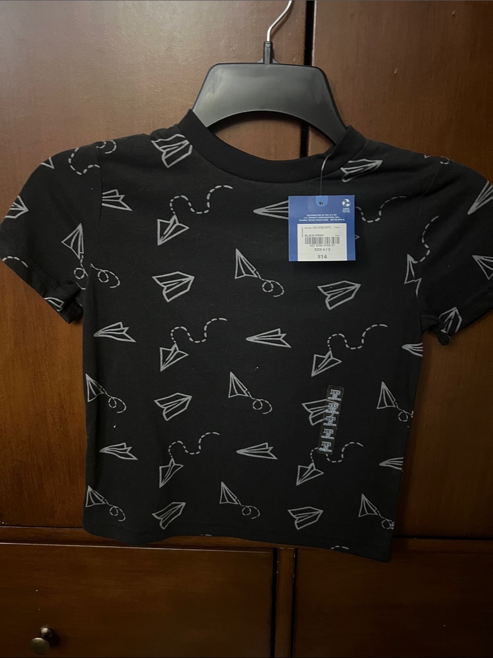 Arizona Jean Company Black Tee with White Paper Airplane Print